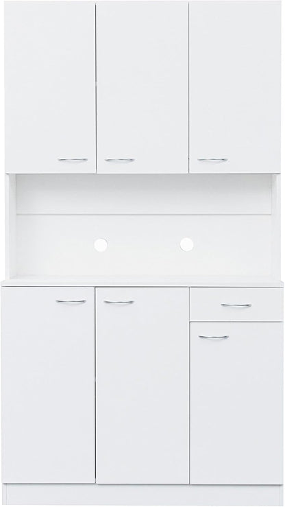 70.87" Tall Kitchen Pantry Storage Cabinet, Freestanding Wood Hutch with 6 Doors, 1 Drawer, with Countertop,Microwave Stand & Food Cupboard, Coffee Bar Organizer for Dining Room,White