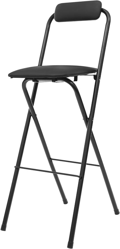 LOYALHEARTDY 1 Pcs Folding Stool, 29.5 in Folding Counter Height Bar Stool with Backrest Cushioned Padded Folding Stool Portable Bar Stool for Camping Kitchen Home Office (Black, 29.5 in)