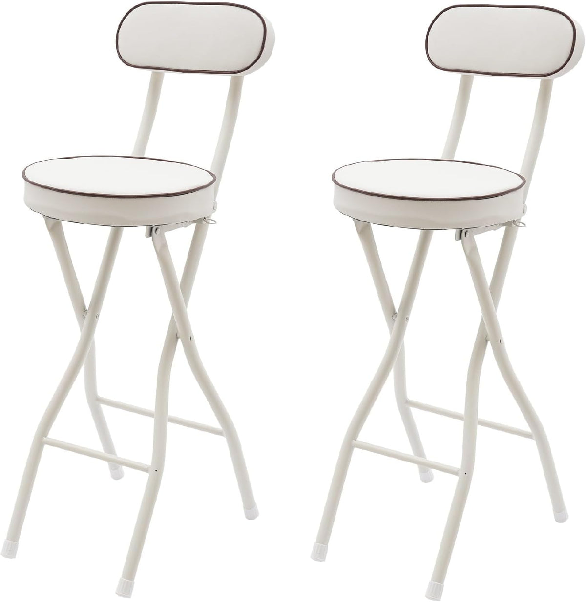 LOYALHEARTDY 2 Pcs Folding Stool, 25.6 in Cushioned Padded Folding Stool Portable Bar Stool with Back for Camping Kitchen Home Office (White)