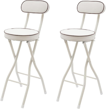 LOYALHEARTDY 2 Pcs Folding Stool, 25.6 in Cushioned Padded Folding Stool Portable Bar Stool with Back for Camping Kitchen Home Office (White)