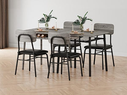 IDEALHOUSE Small Dining Table Set for 2, 3-Piece Dining Set with Storage Rack, Wood Kitchen Table with Upholstered Chairs, Square Table Set with Metal Legs Support, for Dining Room, Living Room, Grey