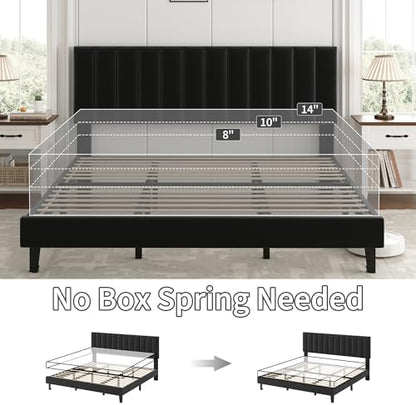GarveeHome King Size Velvet Upholstered Platform Bed Frame, Black
