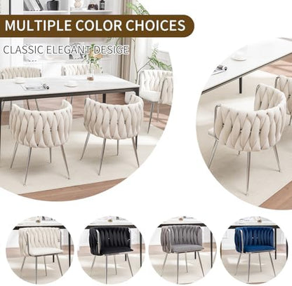 Velvet Dining Chairs Set of 2, Upholstered Dining Room Chairs with Metal Legs, Sillas de Comedor Modernas 2, Modern Kitchen Chairs for Dining Room, Living Room, Kitchen, Bedroom, Beige
