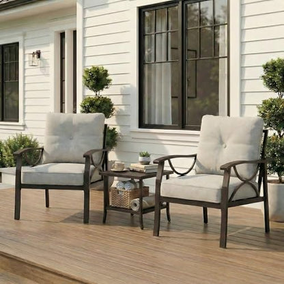 RoyalCraft Outdoor Patio Furniture Set, 3 Pieces Metal Patio Conversation Set with Side Table for Porch Garden Backyard, Beige