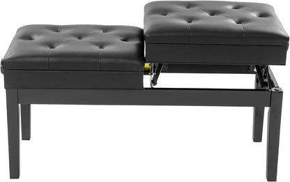 AngelcityCC Longer Duet Piano Bench with Storage, Adjustable Height Double Keyboard Piano Bench Seat with PU Leather Cushion