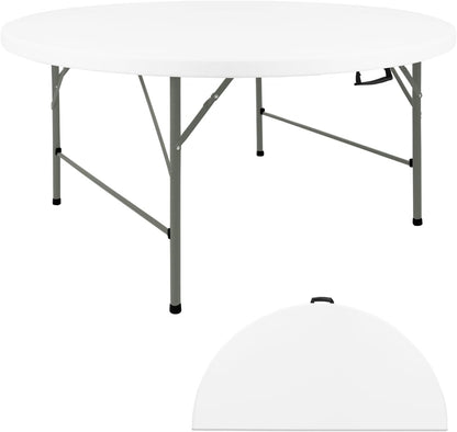 HAISIWLKJ 4FT Round Folding Table White Fold-in-Half with Carrying Handle Portable Plastic Table for Outdoor or Indoor Events,Dining,Wedding, Camping,Party Table