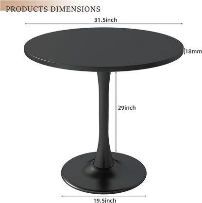 Round Dining Table 31.5" Circle Tulip Table with Wood Thickened Tabletop & Sturdy Metal Pedestal Mid Century Modern Leisure Bistro Kitchen Tables 4 People Small Places Living Room Cafe,Black