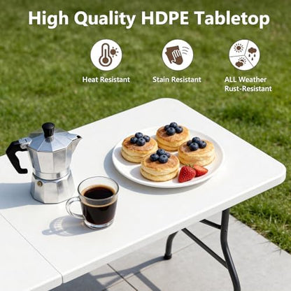 Folding Dining Table Set for 4, 5FT Foldable Plastic Table with Carrying Handle & 4 PU Leather Padded Folding Chairs, Portable Table and Chairs Set for Indoor Outdoor, Party, Wedding, Picnic, Camping