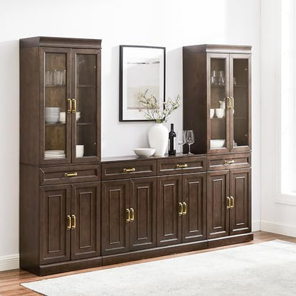 Crosley Furniture Stanton 3-Piece Sideboard Buffet Cabinet and Glass Door Kitchen Storage Pantry Set, Coffee