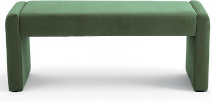 Velvet Entryway Bench End of Bed Bench Upholstered Modern Window Bench Comfy Ottoman for Dining Room/Bedroom/Living Room/Hallway/Indoor (Olive Green)