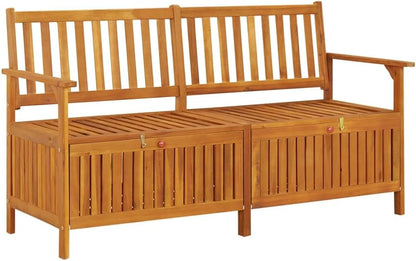 Solid Acacia Wood Storage Bench, Large Outdoor Garden Patio Seating with Storage, Rustic Wooden Entryway Bench, 3-Person Capacity, Oiled Finish, 58.3 Inch