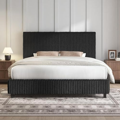 AMERLIFE Queen Bed Frame, Upholstered Metal Platform Bed, Black