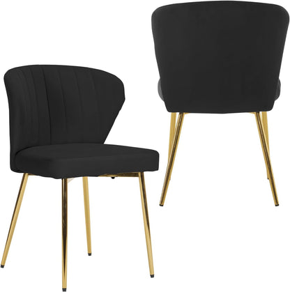 MOJAY Velvet Dining Chairs Set of 2, Modern Upholstered Dining Room Chairs with Gold Metal Legs, Accent Vanity Chairs for Kitchen, Living Room, Patio (Black)