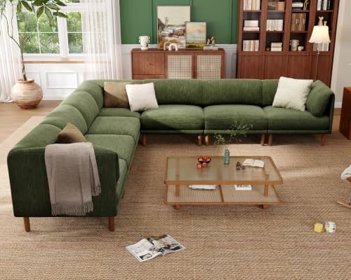 Cloud Sectional Couches for Living Room,Modular Sectional Sofa,Green | Extra Deep 8 Seater,Mid Century Modern Oversized Couches With Ottoman,Solid Wood Leg,Large Sofa for Big Space,Office