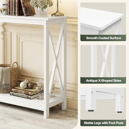 SUPER DEAL Console Table 39.5”, 2-Tier Narrow Sofa Side Table with Storage Shelf, Entrance Table for Hallway/Foyer/Living Room/Corridor/Office, White