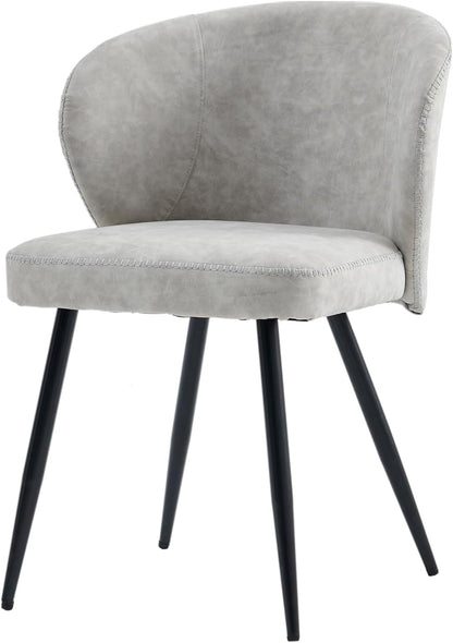 Dining Chairs Set of 2, Mid Century Modern Kitchen Chairs with Leather Cushion & Metal Legs, Upholstered Dining Room Chair with Curved Backrest for Home Kitchen, Grey