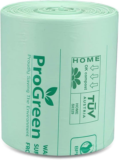 ProGreen Compostable Trash Bags, Extra Thick, Compost Kitchen Bin Bags, Food Scraps Yard Waste Bags, ASTM D6400 BPI and TÜV AUSTRIA Certified (6 Gallon, Pack of 100)