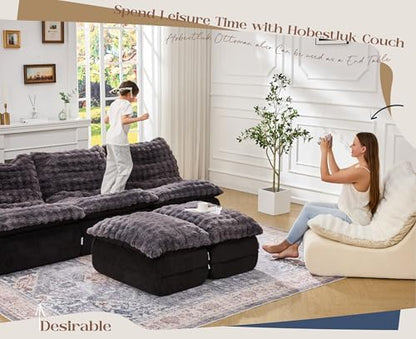 Hobestluk Small Couch Sofa Chaise Lounge Chair Recliner Chair with Footrest | Ergonomic Design,Fluffy Fabric,Multi-Functional Ottoman,No Assembly,Lounge Chair Indoor Bedroom Apartment | Dark Grey Single