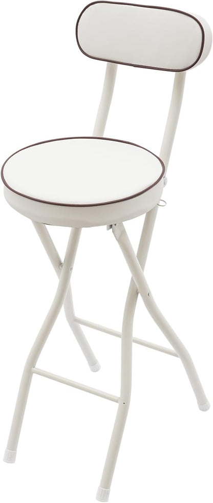 2 Pcs Folding Bar Stool with Backrest, 25.6 Inch Tall Foldable Stool Chair with Leather Padded Seat, Portable Counter Height Collapsible Stool for Kitchen Island Shop Cafe Dining Room, White