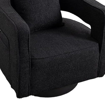 Swivel Accent Chair, Modern Swivel Barrel Chair for Living Room, 360 Degree Comfy Square Accent Chair with Open Back, Upholstered Armchair for Bedroom,Reading, Boucle, Black