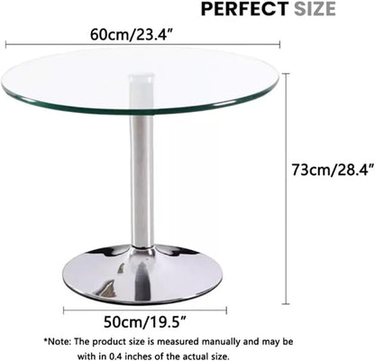 23.4" Round Glass Dining Table, Modern Circular, Sturdy Base and Perfect for 2-4 Seat, Bistro Style for Dining Room, Living Room, Balcony, Cafe