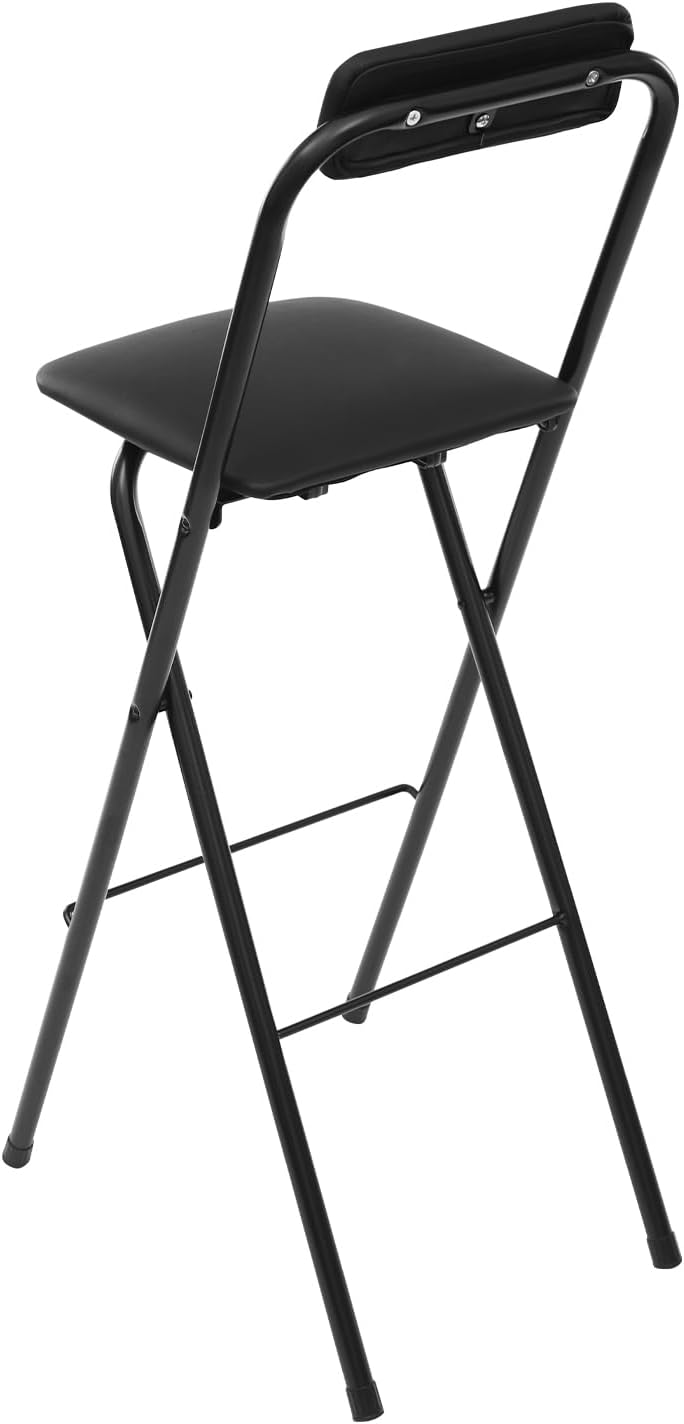 LOYALHEARTDY 1 Pcs Folding Stool, 29.5 in Folding Counter Height Bar Stool with Backrest Cushioned Padded Folding Stool Portable Bar Stool for Camping Kitchen Home Office (Black, 29.5 in)