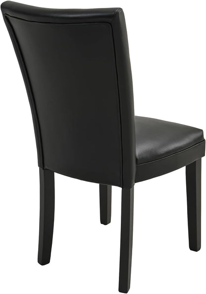 Set of 2 Black Dining Chairs, Modern Upholstered Parsons Chairs with Wooden Legs and Leather Finish, Ideal for Kitchen, Dining Room & Café