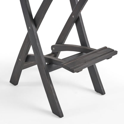 Saiveina 41.75" Outdoor Folding Acacia Wood Barstools with PE Rattan Backrest and Seat, Dark Grey Finish (Set of 2)