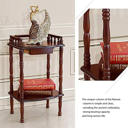Telephone Table, American Solid Wood Telephone Table,Vintage European Plant Stand,Roman Column Table,Storage Side End Table,Sofa Side Table (Color:Brown red,Size:15.3511.