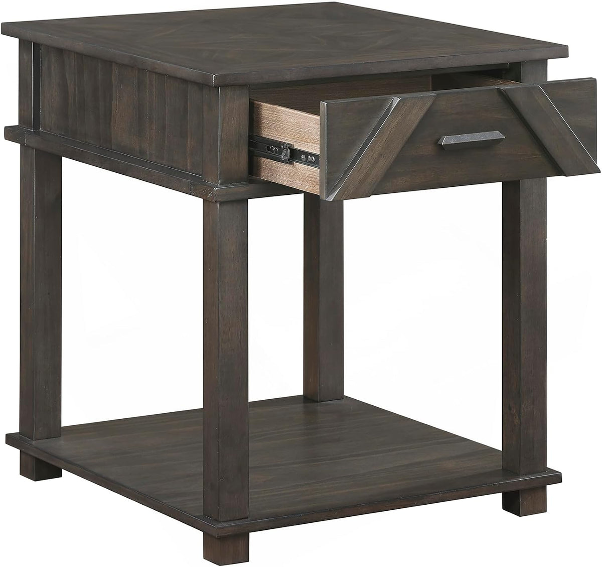 Lexicon Rectangle Wood End Table with Drawer and Lower Open Shelf, Pine Wood Veneer Small Side Table for Contemporary Living Room/Bedroom, Easy Assembled, Brown