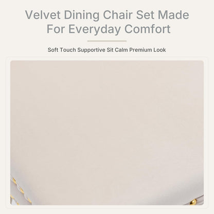 Beige Velvet Dining Chairs Set of 6, Fabric Upholstered Kitchen & Dining Room Chair, Tufted Mid Century Modern Dinning Room Chairs, High Back, Gold Metal Legs, Sillas de Comedor
