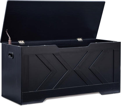 39.3” Storage Bench, Extra Large Entryway Bench with Storage,Storage Chest with 2 Safety Hinges,Blanket Storage,Shoe Storage Chest for Bedroom,Living Room,Easy Assembly.-Ink Black