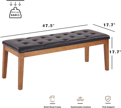 Ottoman Bench Upholstered Padded Seat with Solid Wood Legs and Button-Tufted, Big Oversized Ottoman, Velvet Navy