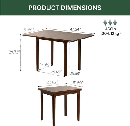 31"-47" Extendable Dining Table Set for 4, Solid Wood Folding Kitchen Table with Oak Wood Legs, Space-Saving Dinner Tables for Living Room, Kitchen, Dining Room, (Walnut) (Walnut, 1table+4chairs)