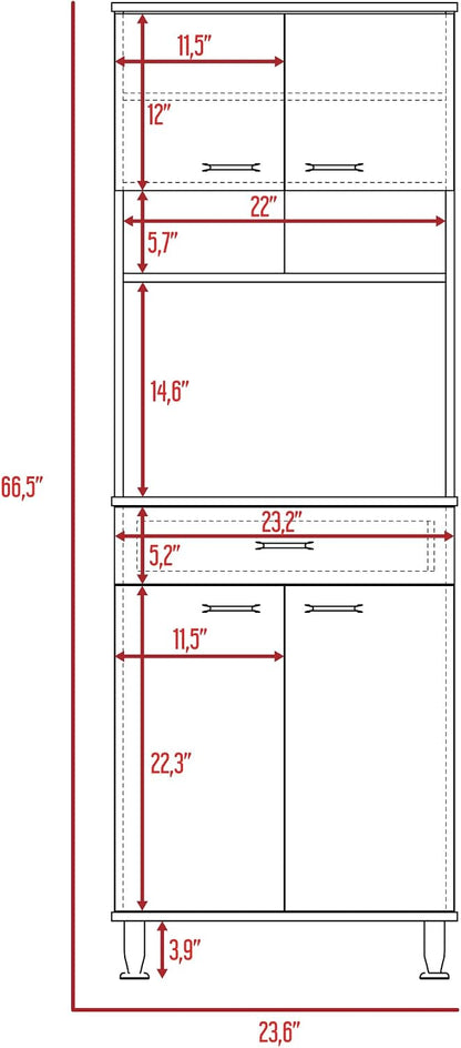 Della 60 Kitchen Pantry with Countertop, Closed & Open Storage -White