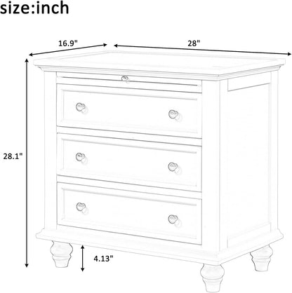 3-Drawer Storage Wood Cabinet, End Table Set of Two with Pull Out Tray,Nightstand with 4 Round Wood Legs,for Bedroom LivingRoom Office Study (Brown@3)