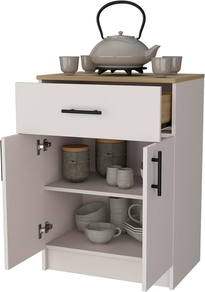 Kitchen Pantry with 2 Doors and 1 Drawer, Melamine and Particleboard | Measures 23.6 inches width, 33.5 inches hight, and 15.9 inches depth