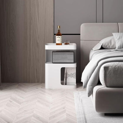 Modern Side Table for Couch, End Tables for Small Spaces, Metal nightstand, Accent Desks with Storage for Living Room, Office, Bedroom, and Cloakroom