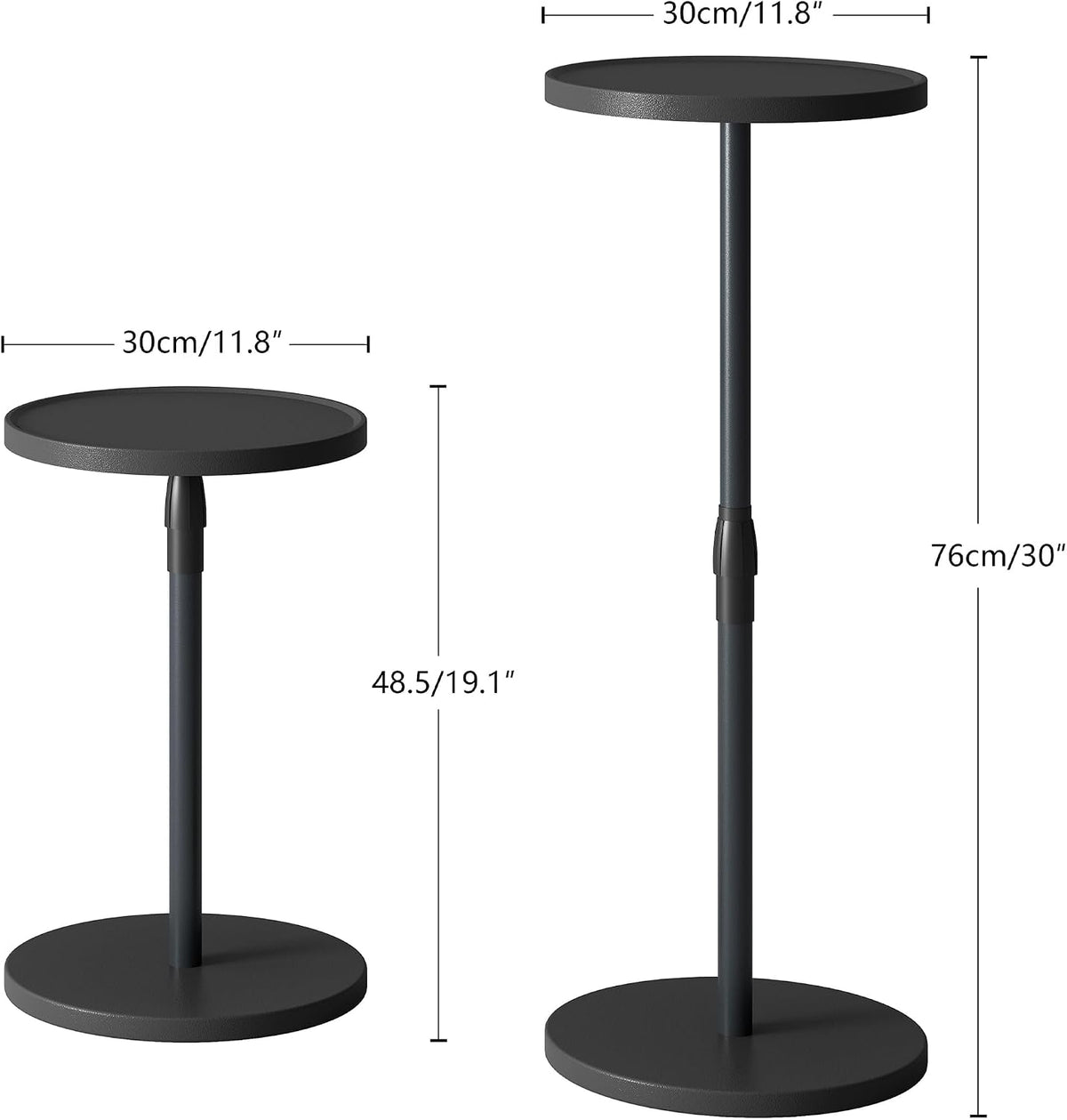 Adjustable Round Side Table, Small End Table, Pedestal Drink Table for Small Spaces, Tall Round Nightstand for Living Room Bedroom Sofa Couch, Black Wood Grain ET-010BW