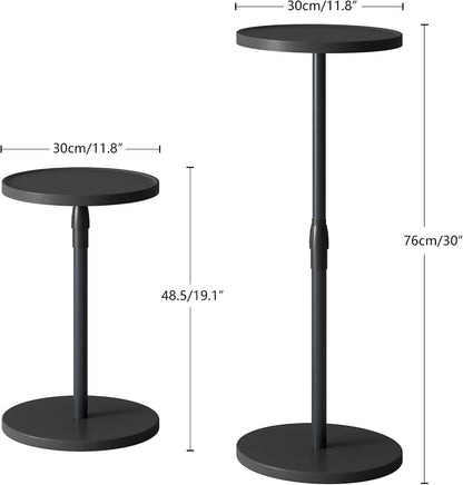 Adjustable Round Side Table, Small End Table, Pedestal Drink Table for Small Spaces, Tall Round Nightstand for Living Room Bedroom Sofa Couch, Black Wood Grain ET-010BW