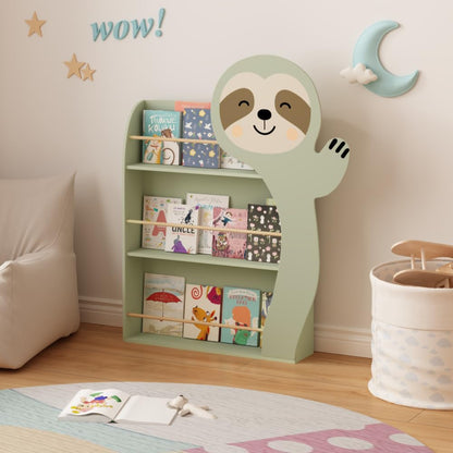 Kids Table and Chair Set with 2 Cute Sloth Chairs, Wooden Toddler Activity Table, Cute Animal Design Play & Study Set for Playroom (Sage Green)