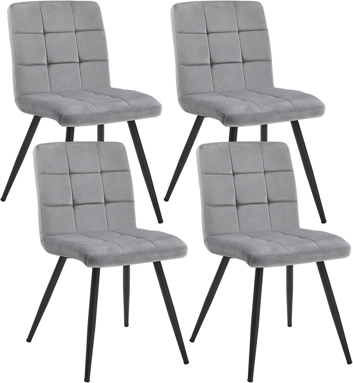 DUHOME Fabric Dining Chairs Set of 4, Black Metal Leg Accent Chairs Grey | Soft fabric upholstered accent chairs, sturdy black metal legs, for living room kitchen vanity reception room