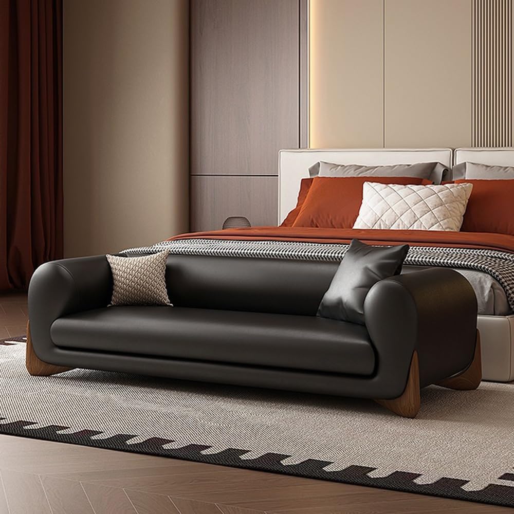 Modern Bed End Stool Leather Sofa Bench Bedroom Clothing Store Cloakroom Bedside Entryway(Off-White,Medium)