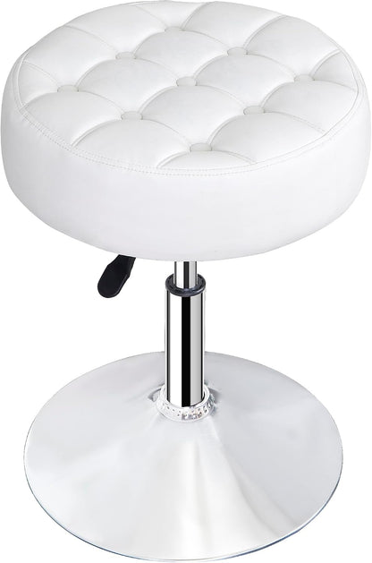 JupiterForce Adjustable Vanity Stool Chair for Makeup, 360° Swivel Makeup Vanity Chair Faux Leather Vanity Stool for Makeup Room, Bathroom and Living Room, White
