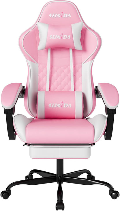 Ergonomic Video Gamer Chairs Gaming Computer Chairs Gamer Chairs for Adults Massage Lumbar Support Swivel Height Adjustable Headrest Backrest