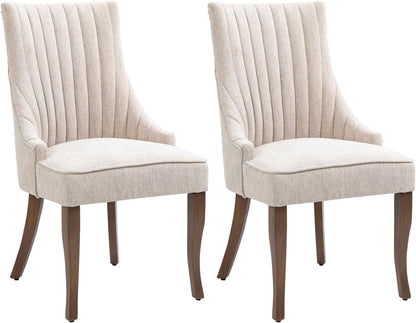 Linen Kitchen and Dining Chairs Set of 2, Channel Tufted Dining Room Chairs Comfy Fabric, Upholstered sillas for Dining Room with Solid Wood Legs