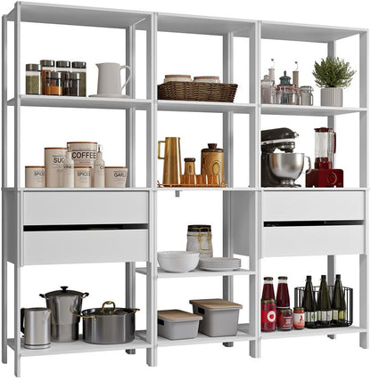Madesa Kitchen Pantry Storage Rack with 4 Drawers and Open Shelves 78" L Multiuse Modular Cabinet for Kitchen Organization - White