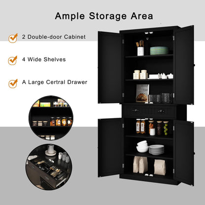 HLR 72" Kitchen Pantry Storage Cabinet, Freestanding Larder Cupboard with Doors and Adjustable Shelves, Pantry Cabinet for Dining Room, Living Room