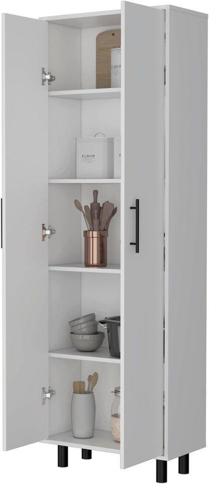 Spacious White Tall Pantry Cabinet with 5 Shelves - Kitchen Cupboard Organizer Storage