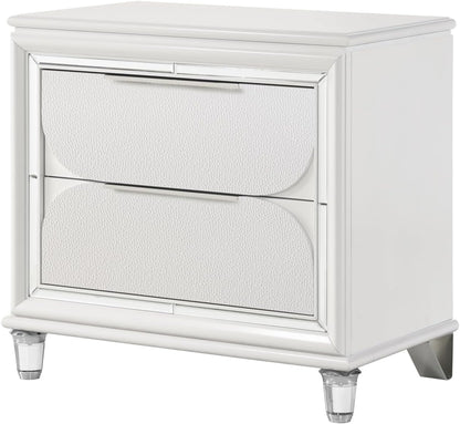 Pearl White 2-Drawer Nightstand with Acrylic Crystal Legs,for Small Spaces